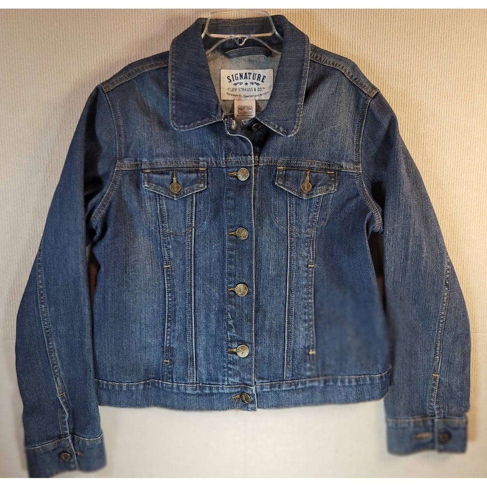 Levis Signature Indigo Wash Denim Trucker Blue Jean Jacket Womens Size XL
